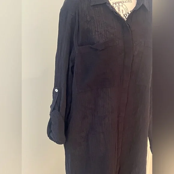 Seafolly Australia Crinkle Twill Beach Shirt | Black | Size S | Like New - Picture 10 of 14